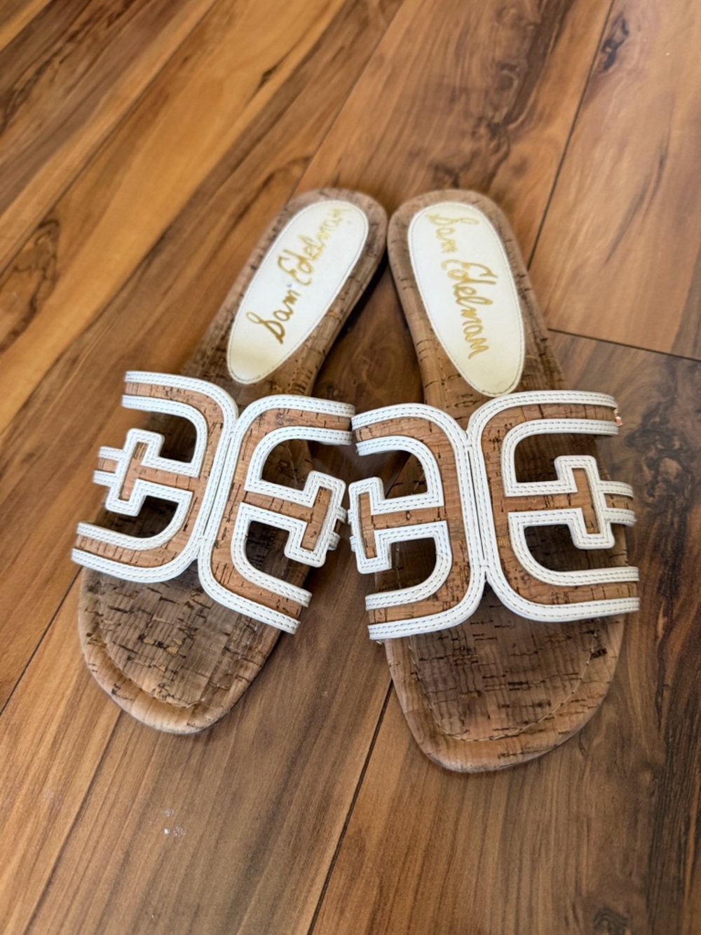 Sam Edelman Cork Slide Mules in Natural and White